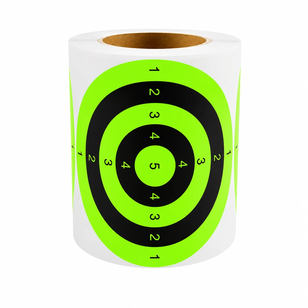 Lot 200 Cibles Autocollantes Rondes 76 mm Fluorescentes Vert et Noir 5 Zones Numérotées