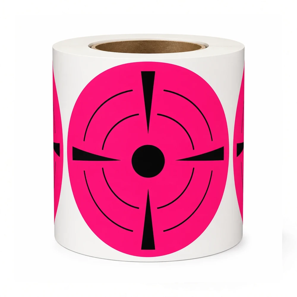 Lot 200 Cibles Autocollantes Rondes 76 mm Rose Fluorescent Repères Noirs Réglage de Visée