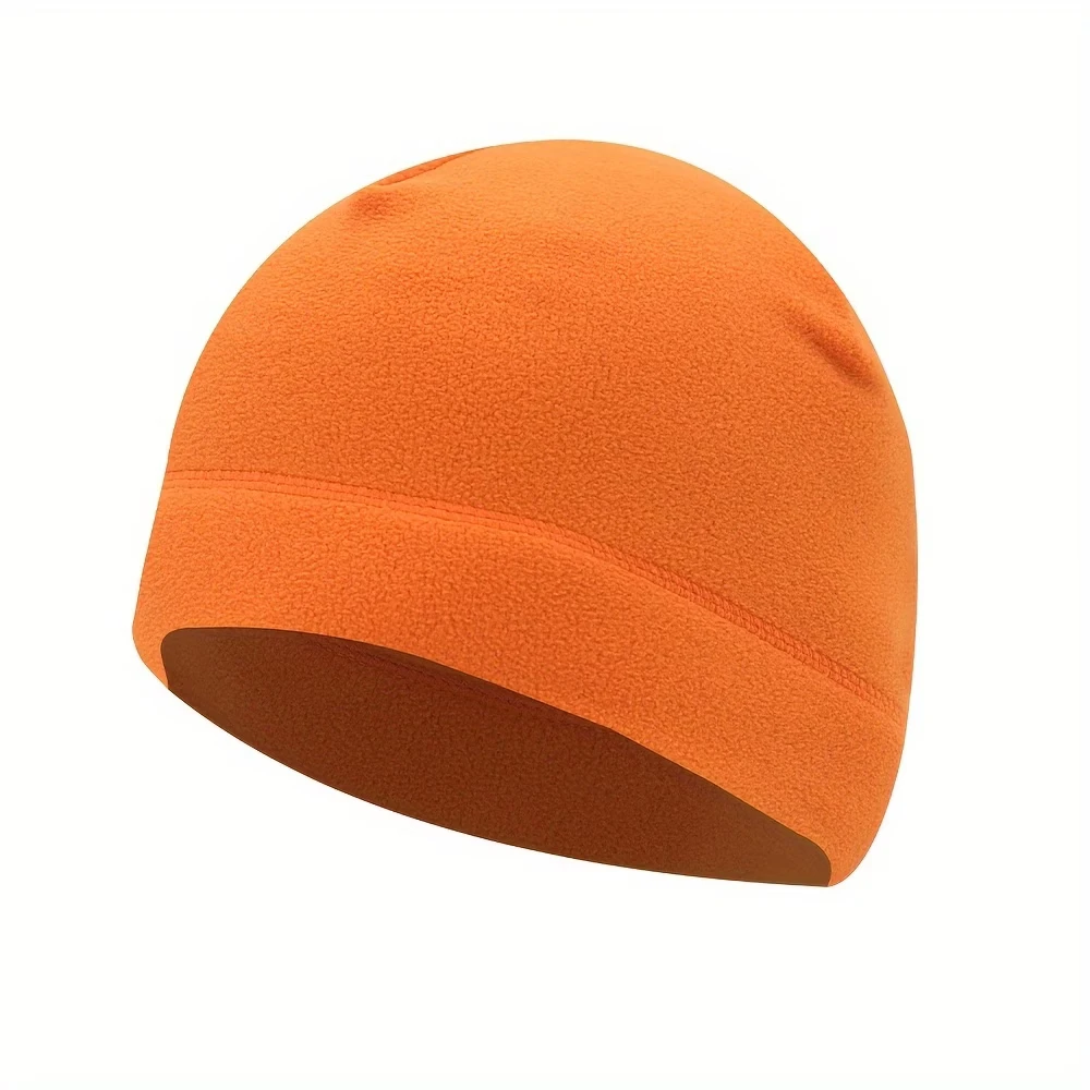 Bonnet Polaire Orange Unisexe Chaud Doublé Sport Outdoor Hiver