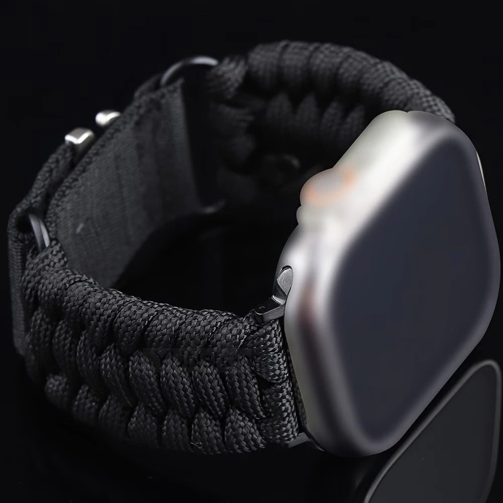 Bracelet Apple Watch Noir Paracorde Nylon Homme 42 44 45 46 49mm