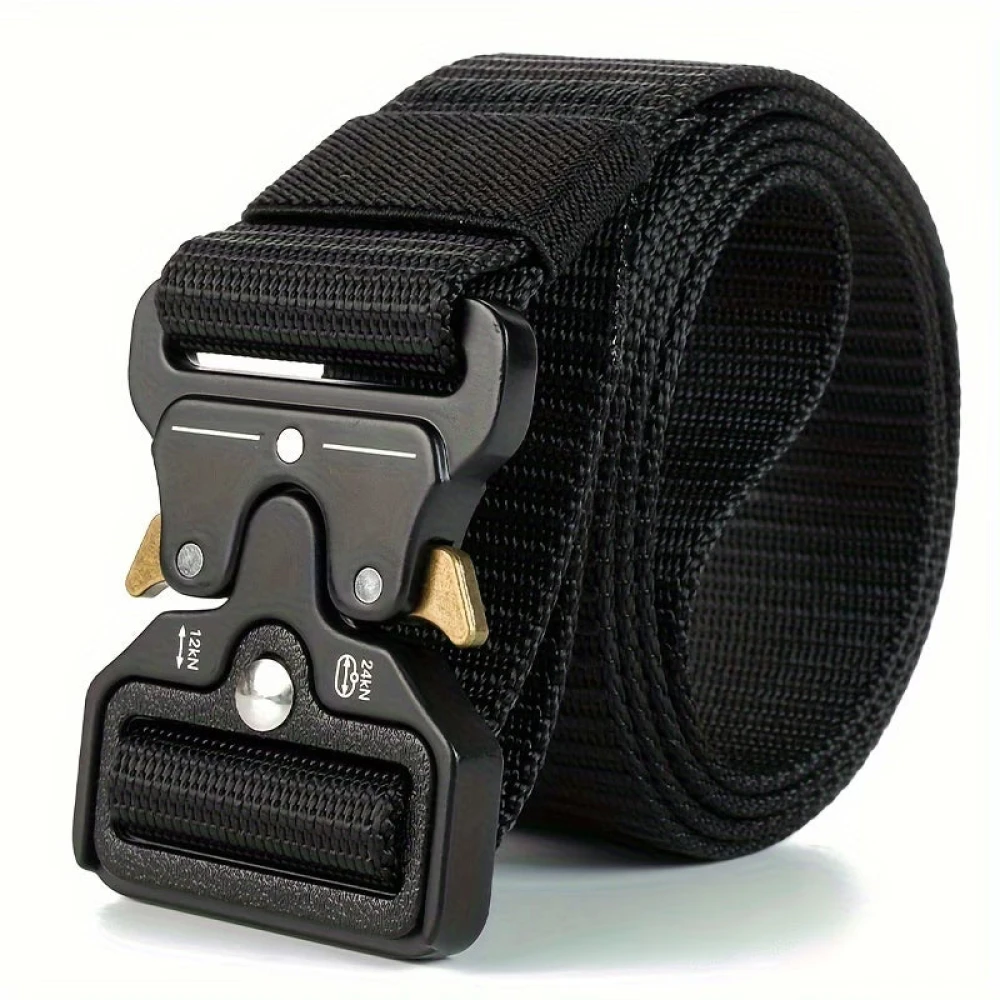Ceinture Tactique Unisexe Noire Réglable Boucle Sécurité Plastique Randonnée Camping