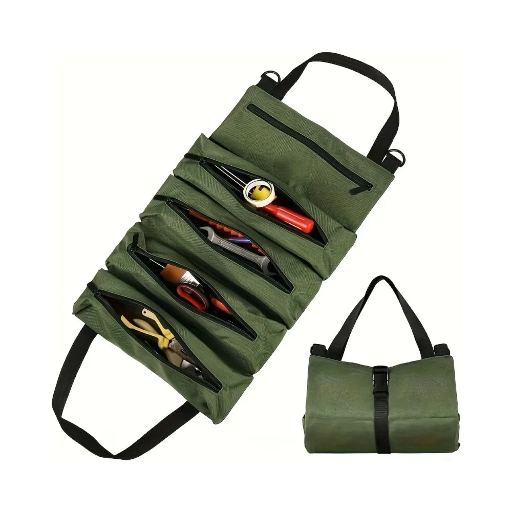 Organisateur d’Outils Vert Roulant Robuste Multi-Poches Multi-Compartiments Sangle Réglable