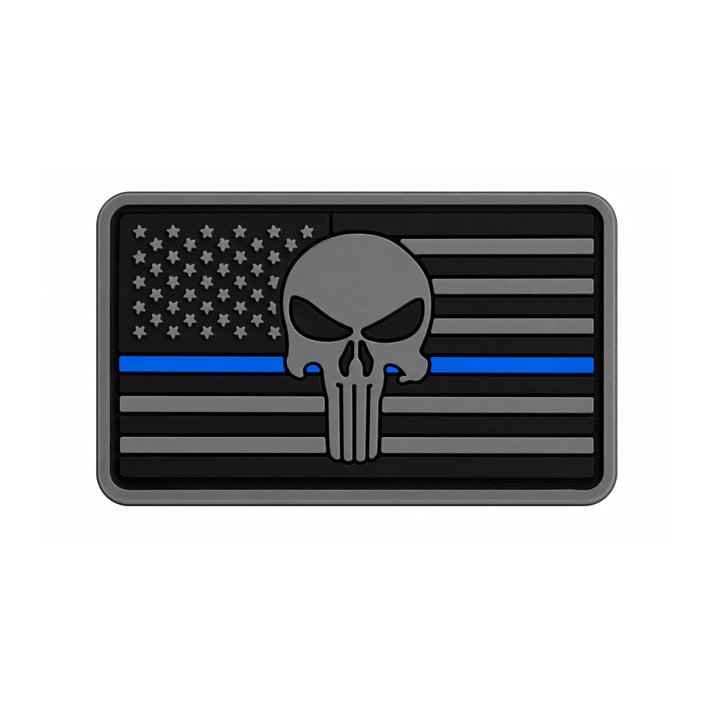 Patch Drapeau Skull Blue Line Gris