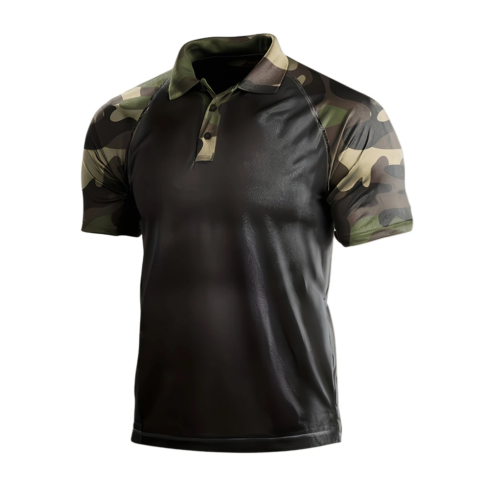 Polo Tactique Raglan Camo Noir