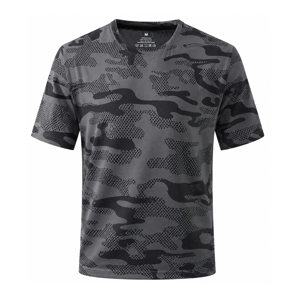 T-shirt Sport Homme Camouflage Gris Respirant Polyester