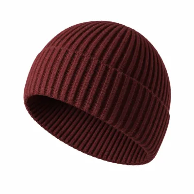 Bonnet Docker Rouge Unisexe en Maille Côtelée Style Marin Polyester