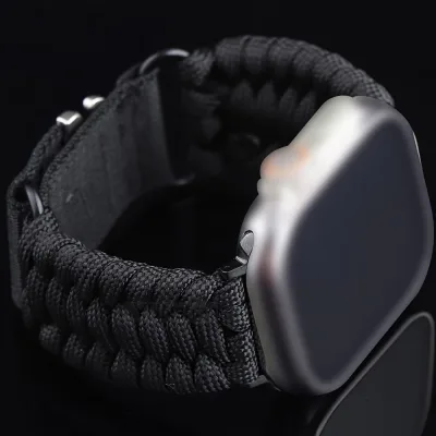 Bracelet Apple Watch Noir Paracorde Nylon Homme 42 44 45 46 49mm