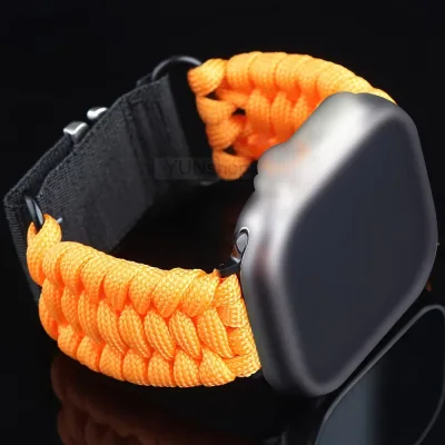 Bracelet Apple Watch Orange Paracorde Nylon Homme 42 44 45 46 49mm