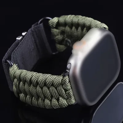 Bracelet Apple Watch Vert Paracorde Nylon Homme 42 44 45 46 49mm