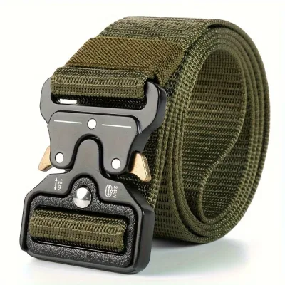 Ceinture Tactique Unisexe Verte Réglable Boucle Sécurité Plastique Randonnée Camping
