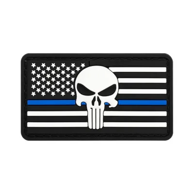 Patch Drapeau Skull Blue Line Blanc