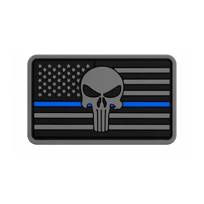 Patch Drapeau Skull Blue Line Gris