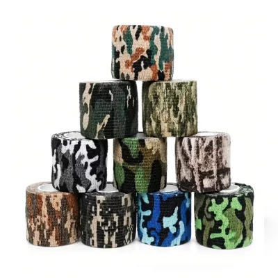 Ruban Adhésif 5cm x 4.5m Sport Camouflage Auto-Agrippant Extensible - Lot de 10 Rouleaux Coloris Assortis