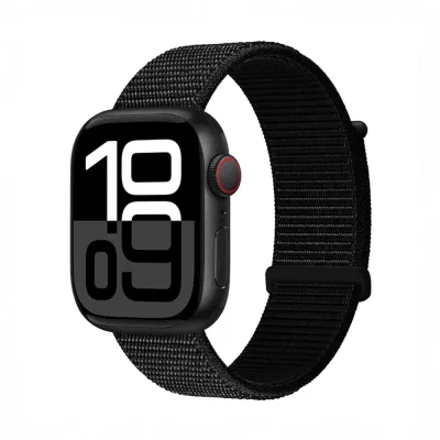 Sangle Nylon Respirante Apple Watch Noir 42 44 45 49mm Unisexe
